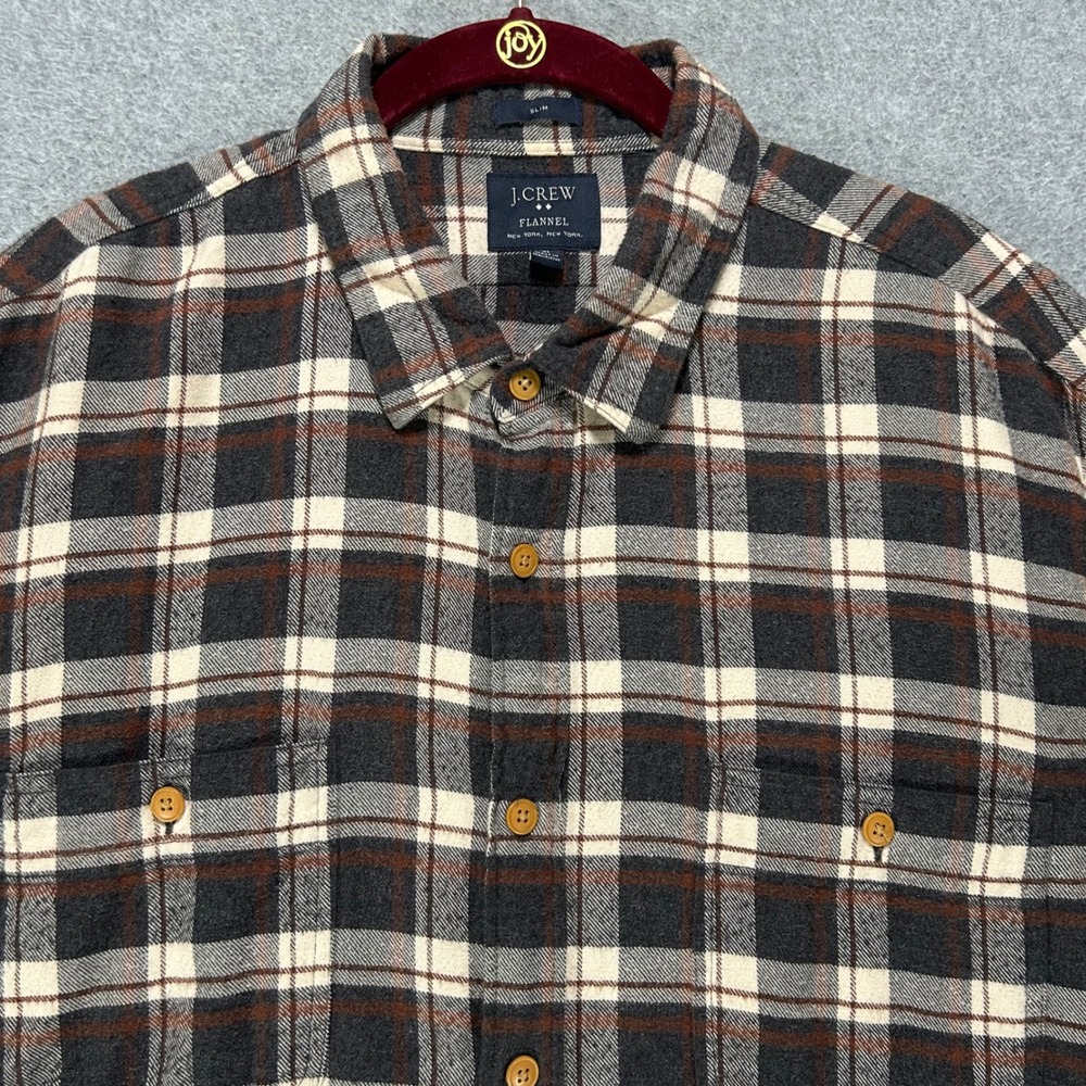 J.Crew Flannel Shirt Slim Mens XL Grey Brown Plaid Heritage Rugged